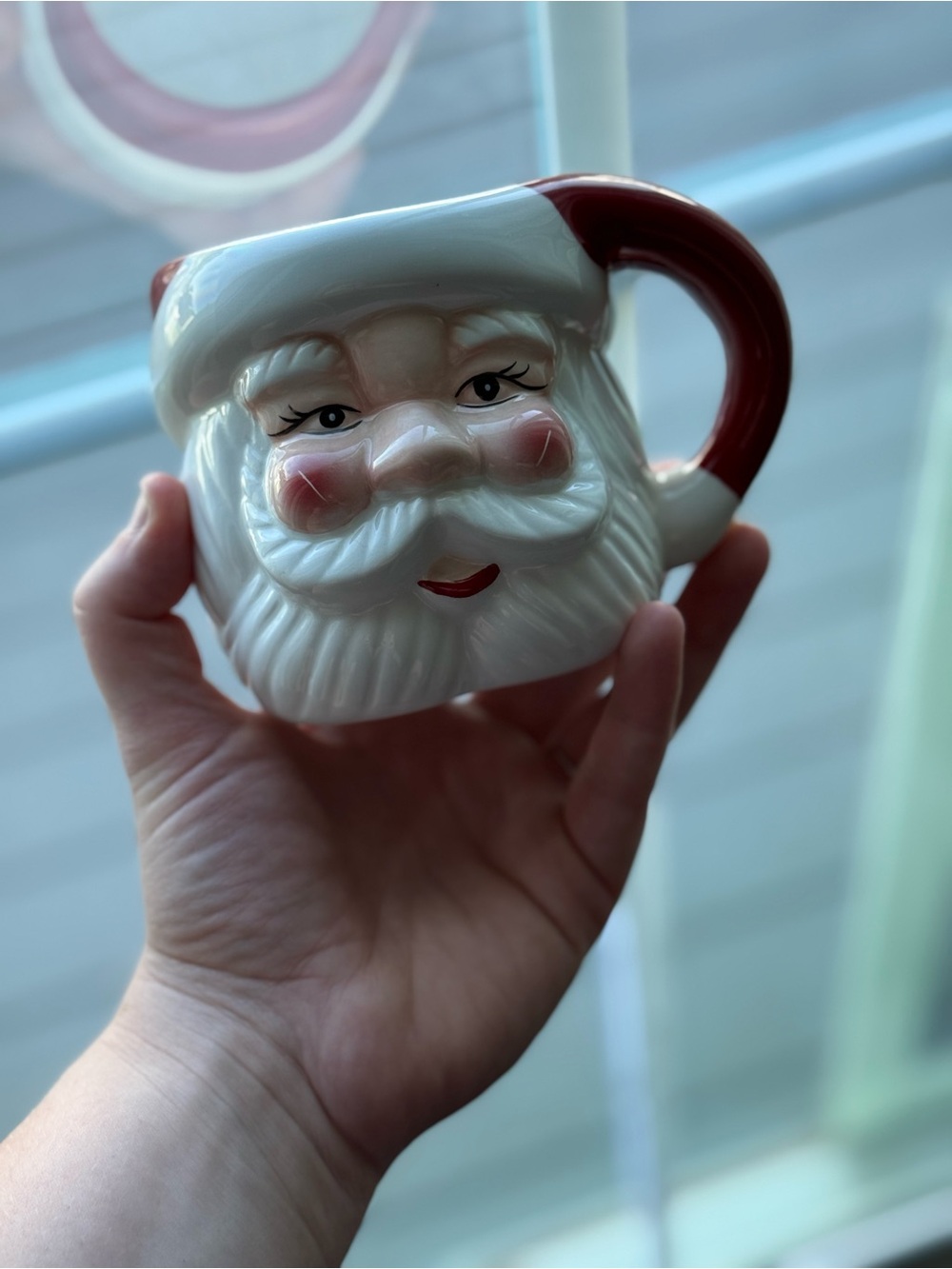 Pottery Barn Santa Face Mug - White and Red